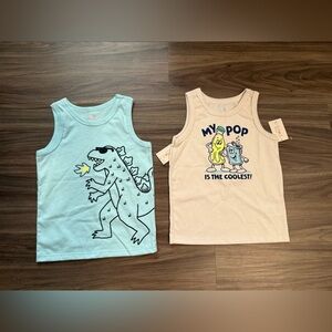 Garanimals boys Blue and Cream Dinosaur & Graphic Tank Tops size 2T-NWT